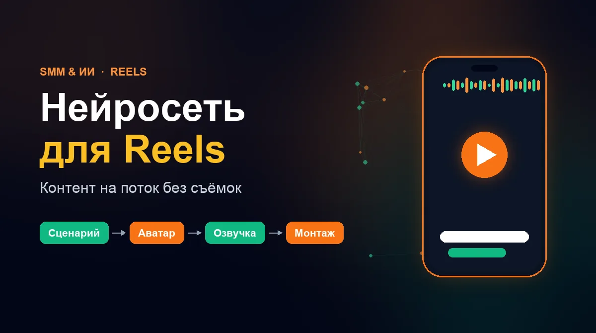 Нейросеть для Reels — производство вертикальных видео без съёмок: сценарий, нейроаватар, озвучка, монтаж
