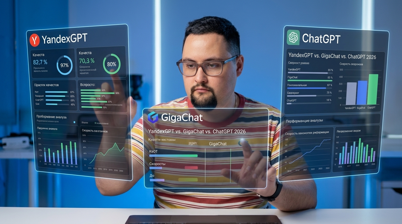 Сравнение YandexGPT, GigaChat и ChatGPT для маркетолога в 2026 году - практические тесты и результаты